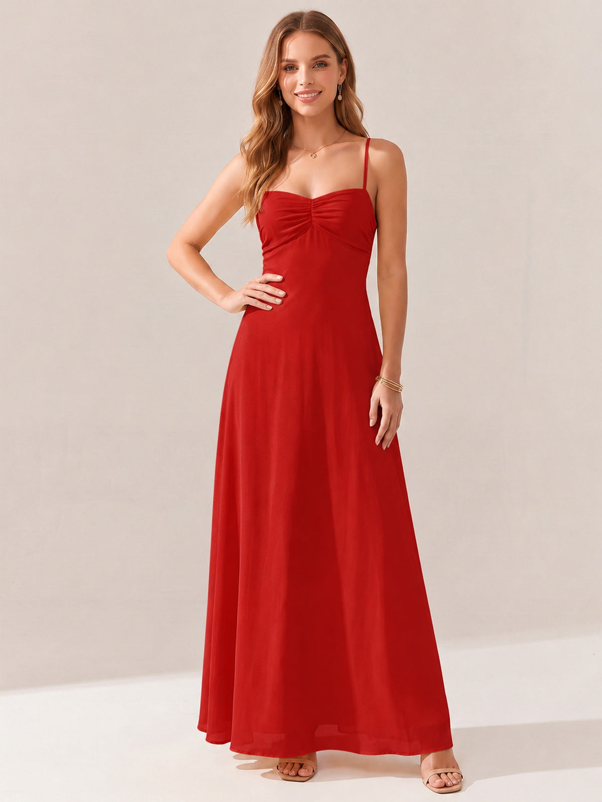 JOVELLEE Yellow Sweetheart Ruched Bust Chiffon Maxi Dress