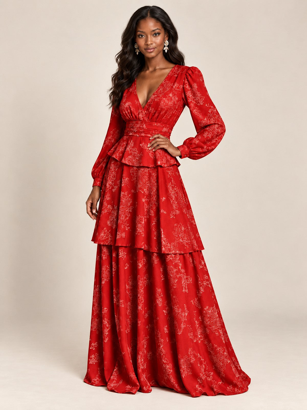 Blush Pink Floral Long Sleeve Maxi Dress