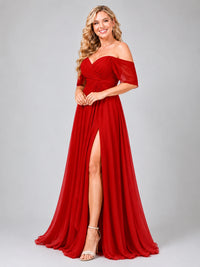 Off Shoulder Chiffon Bridesmaid Dress with Slit