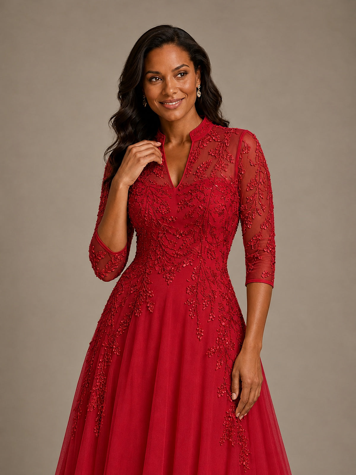 Embellished Appliques Mother of the Bride Dress with 3/4 Sleeves