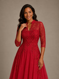 Embellished Appliques Mother of the Bride Dress with 3/4 Sleeves