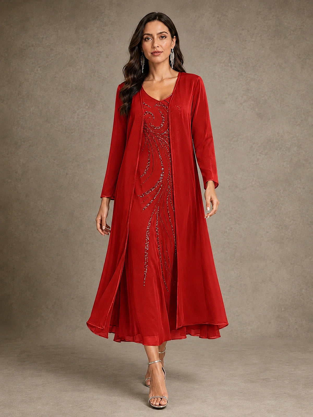 Sequin Chiffon Mother of the Bride Dress with Jacket