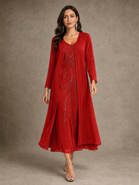 Sequin Chiffon Mother of the Bride Dress with Jacket