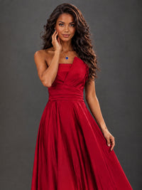 Draped Satin Prom Dress Strapless A-line Formal Dress Floor Length