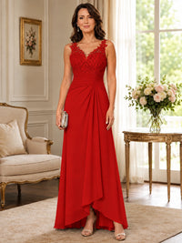 Elegant Chiffon Mother of the Bride Dress with Lace Applique and Cape Sleeves