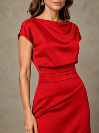 Cowl Neck Satin Mother of the Bride Dress with Ruched Waist