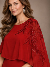 Elegant Chiffon Cape Sleeve Beaded Mother of the Bride Dress