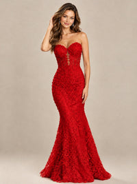 Strapless Corset Mermaid Prom Dress with Floral Lace Appliqué