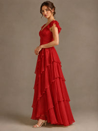 Ruffle Tiered V Neck Maxi Dress