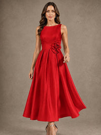 Tea-Length Satin Mother of the Bride Dress with 3D Flower Detail