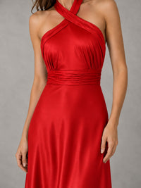 Sage Green Satin A-Line Bridesmaid Dress with Halter Neck