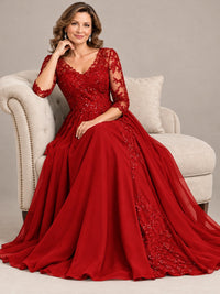 Sequin Lace A-Line Mother of the Bride Dress with 3/4 Sleeves