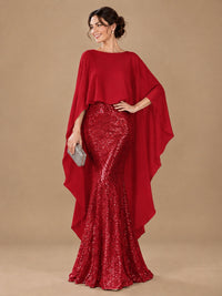 Sequin 2 Pieces Mother of the Bride Dress with Cap Sleeves Chiffon Formal Gowns