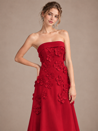 Yellow Strapless 3D Floral Appliques Maxi Dress