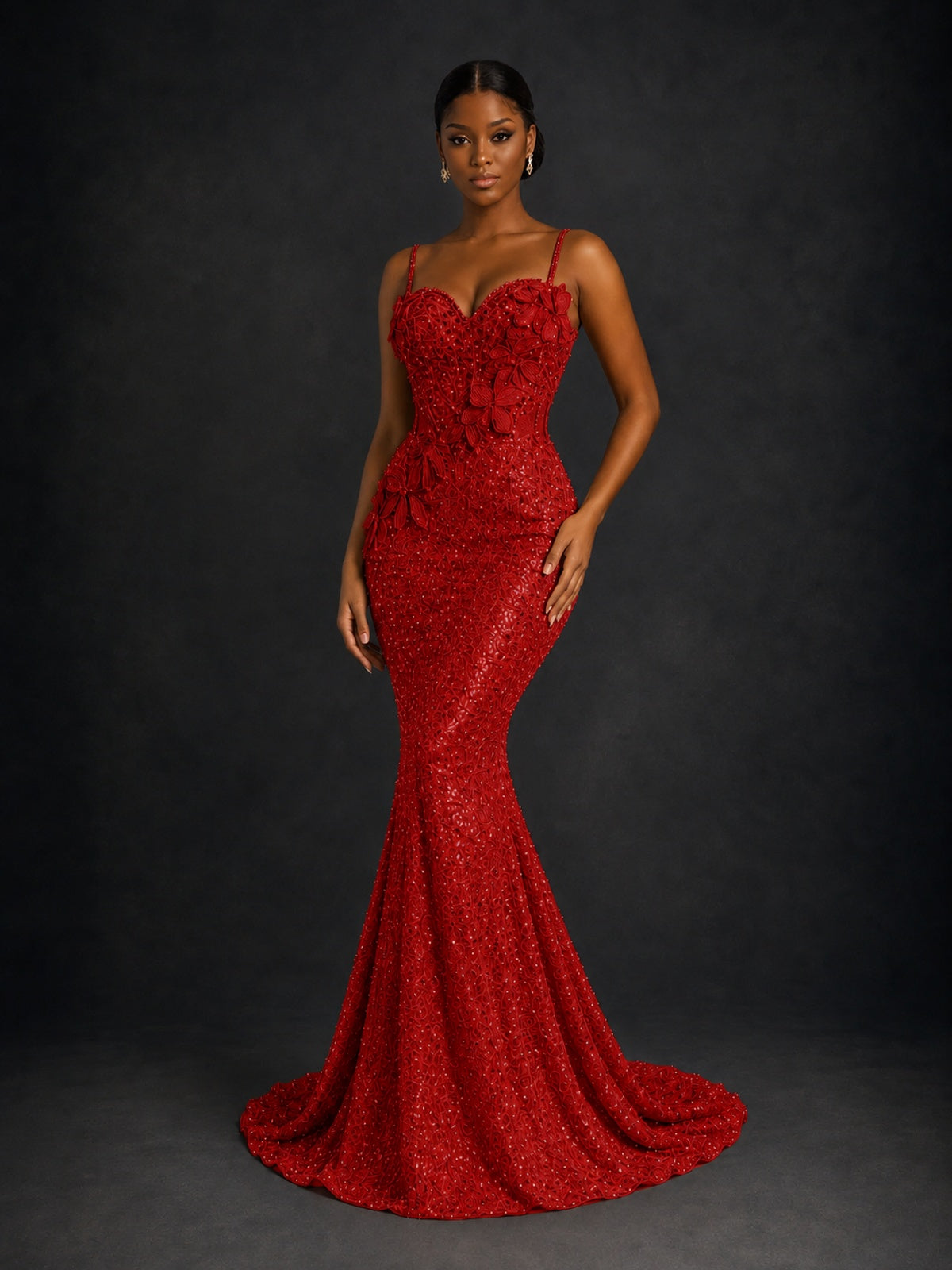 Sequin Mermaid Prom Dress with Floral Applique