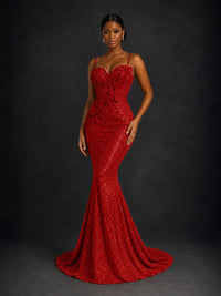 Sequin Mermaid Prom Dress with Floral Applique