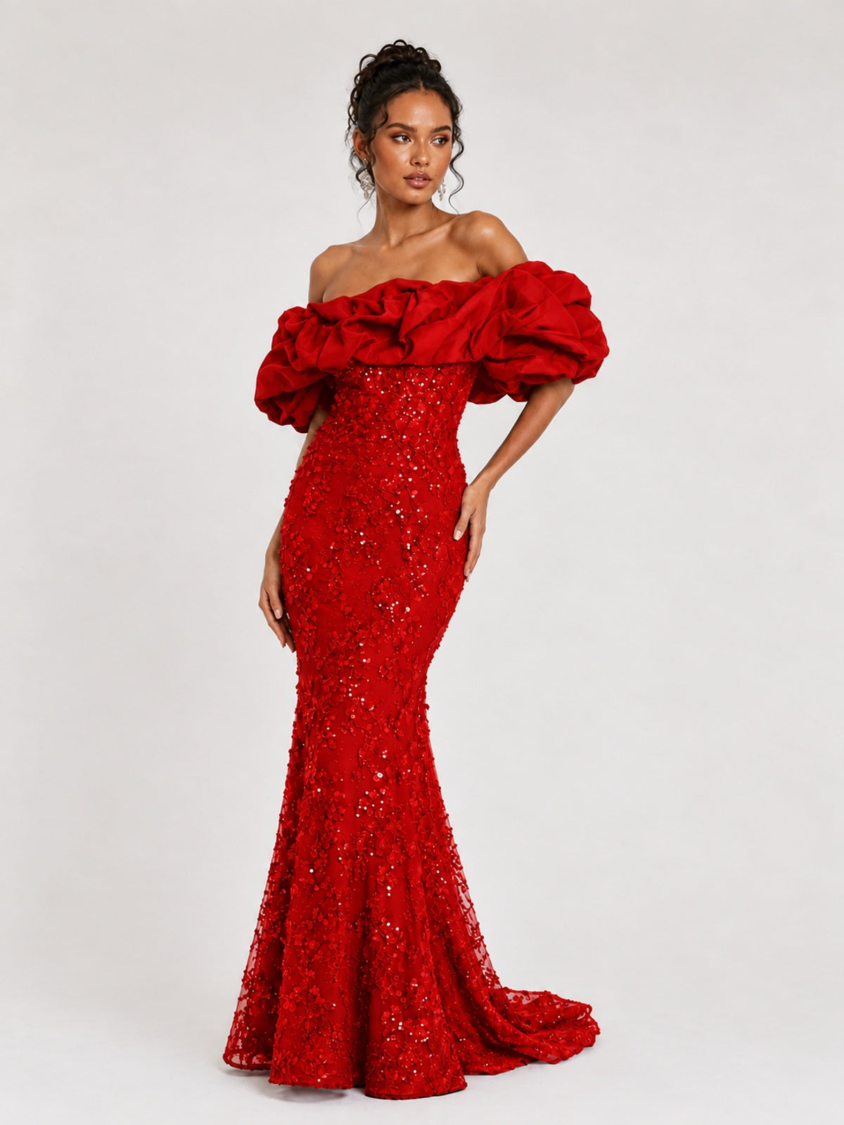 Sequin Off-Shoulder Ruffle Mermaid Prom Dress