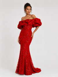Sequin Off-Shoulder Ruffle Mermaid Prom Dress