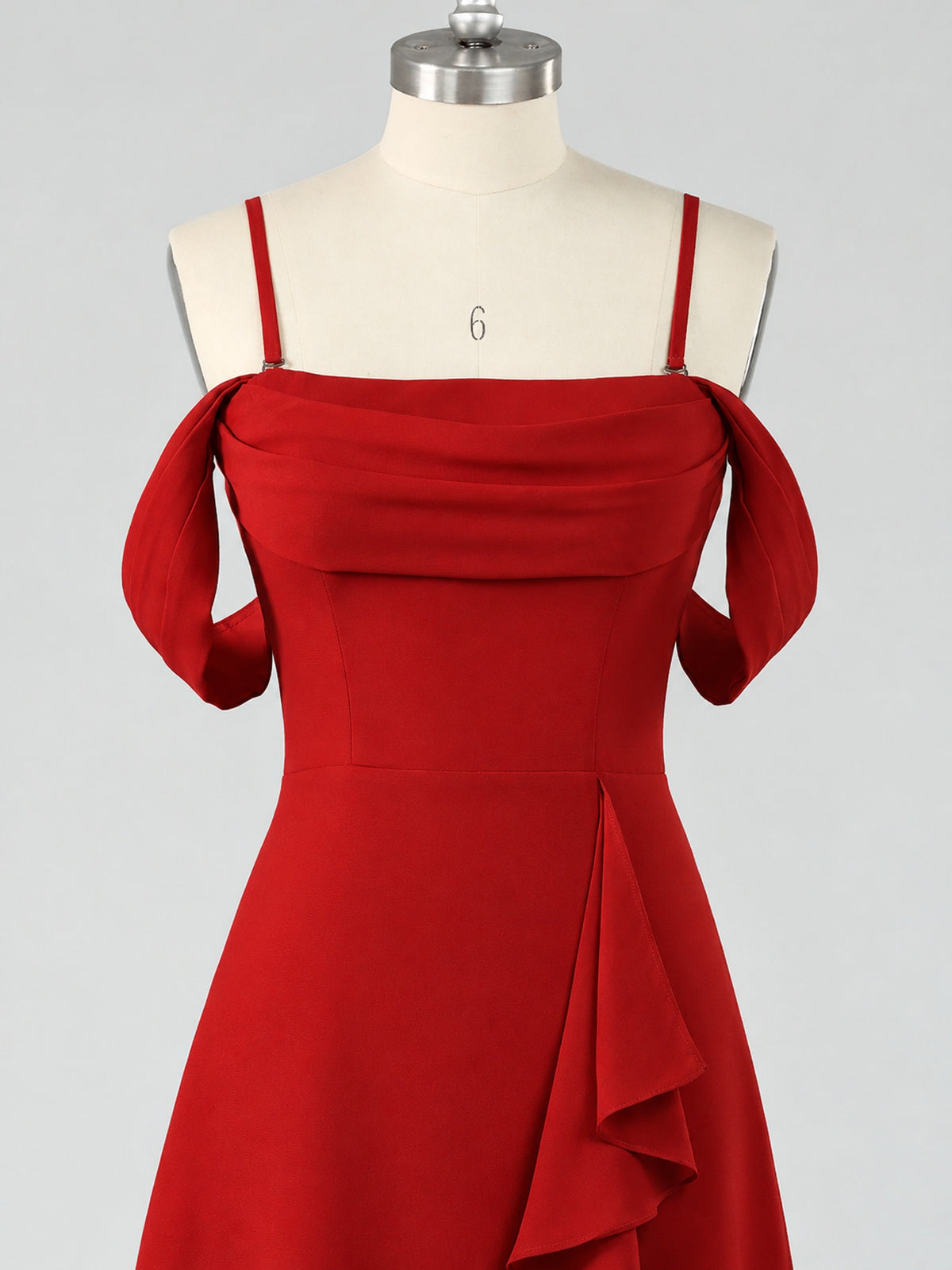 Spaghetti Strap Chiffon Bridesmaid Dress with Ruffles Slit