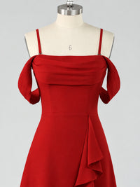 Spaghetti Strap Chiffon Bridesmaid Dress with Ruffles Slit