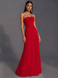 Strapless A-line Long Pleated Satin Prom Dress