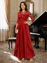 Lace Applique Wide-Leg Chiffon Mother of the Bride Jumpsuit