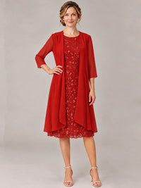 Tea Length Sequin Lace Mother of The Bride Dress with Chiffon Jacket