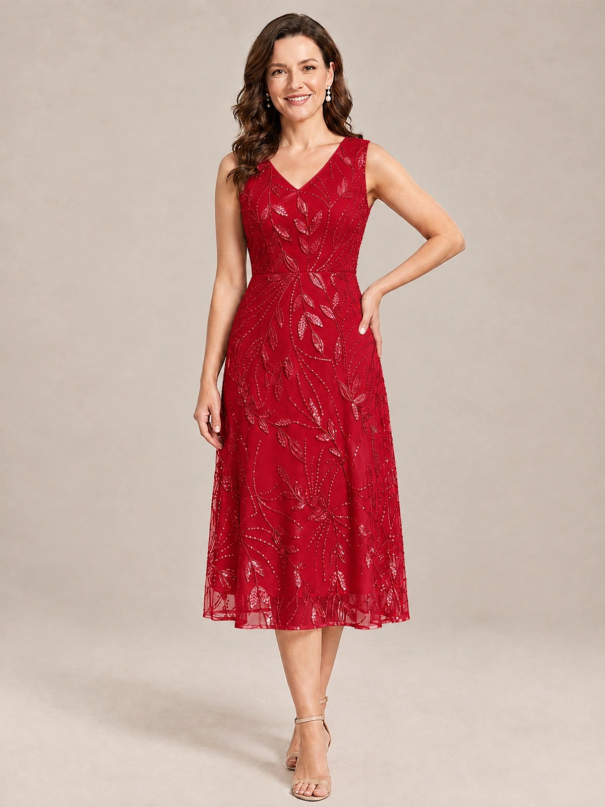 Tea Length Sequin Lace Mother of the Bride Dress with Chiffon Jacket