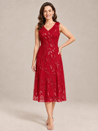 Tea Length Sequin Lace Mother of the Bride Dress with Chiffon Jacket