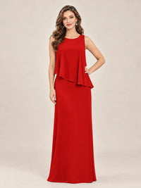 Cape Sleeve Mother of the Bride Dress with Asymmetrical Overlay
