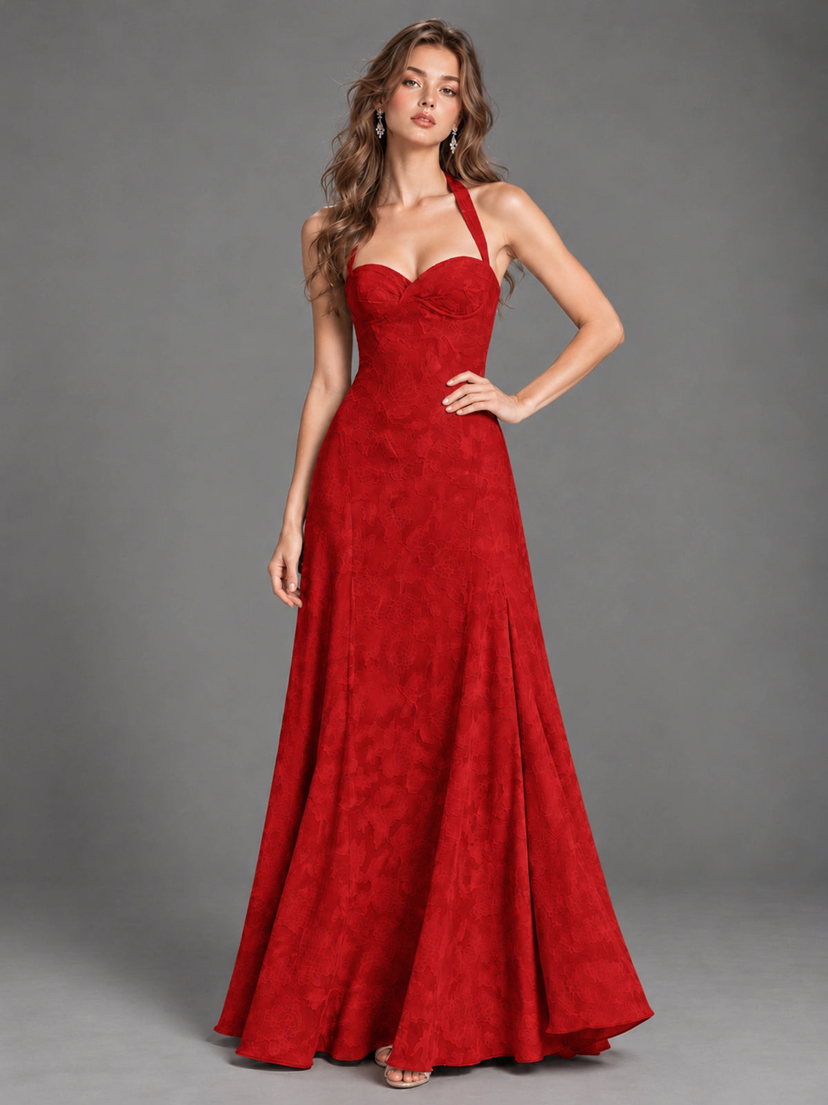 A-Line Halter Floral Chiffon Maxi Dress