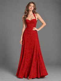 A-Line Halter Floral Chiffon Maxi Dress