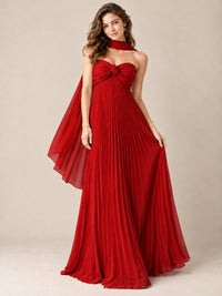 Sweetheart Neckline Pleated Prom Dress Strapless A-line Formal Dress with Flowy Scarf