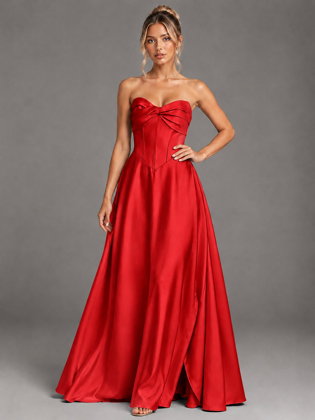 Sweetheart Neck Strapless Satin A-Line Prom Dress