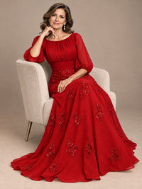 A-Line Mother of the Bride Dress with Sheer Puff Sleeves
