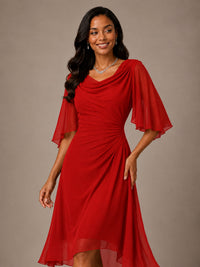 Cowl Neck Ruched Chiffon Mother of the Bride Dresses with Flutter Sleeves