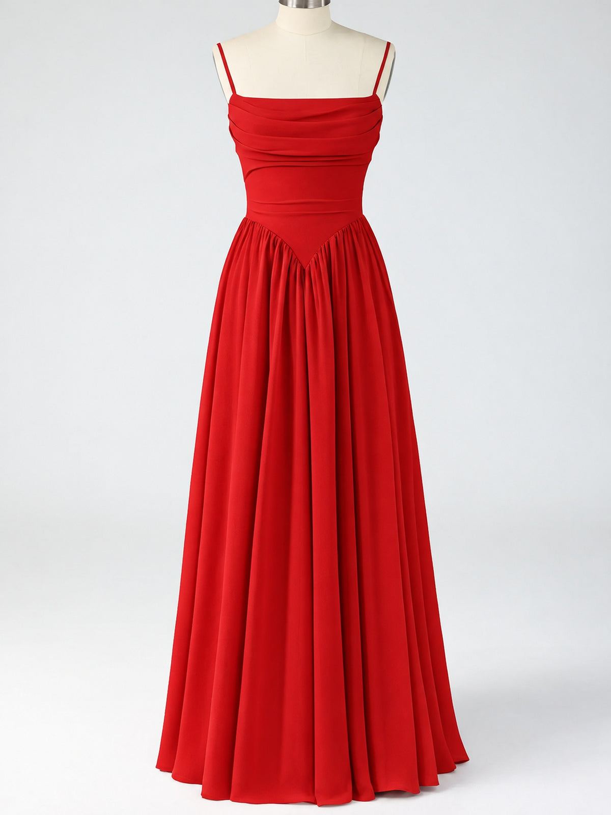 Spaghetti Strap Ruched Chiffon Maxi Dress with Backless