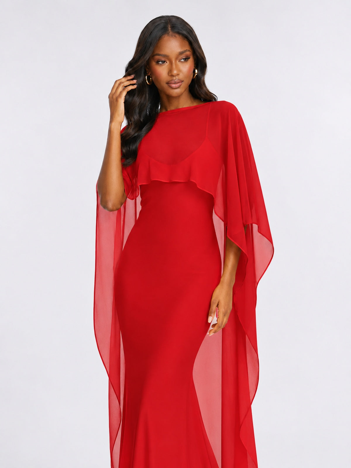 Satin Cape Prom Dresses Meramid Maxi Dress