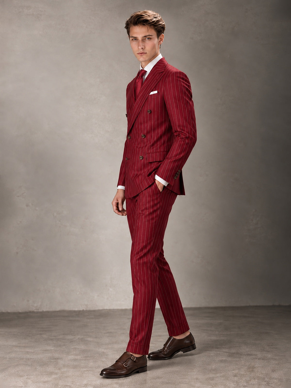 Double Breasted Pinstripe Men's Suit 2 Piece (Jacket & Pants) for Wedding & Formal Prom