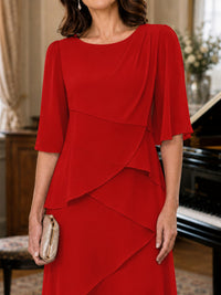 Asymmetric Draped Chiffon Mother of the Bride Dress with Flutter Sleeves