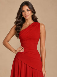 One Shoulder Prom Dress A-line Ruched Women Wedding Formal Gowns