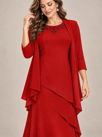 Dusty Blue Two-Piece Chiffon Mother of the Bride Dress with Jacket