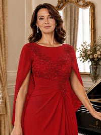 Elegant Applique Chiffon Mother of the Bride Dress with Cape Sleeves