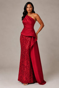 One-Shoulder Mother of the Bride Dress with Sequin Skirt and Peplum