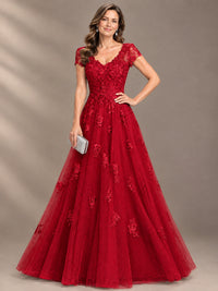 Lace Appliques A-line Mother of The Bride Dresses with Short Sleeves