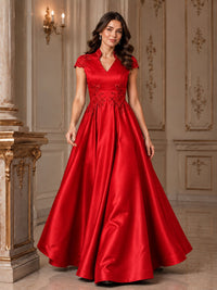 Lace Appliqué A-Line Satin Maxi Dress