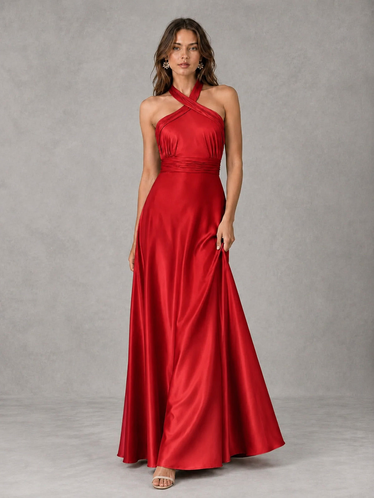 Sage Green Satin A-Line Bridesmaid Dress with Halter Neck