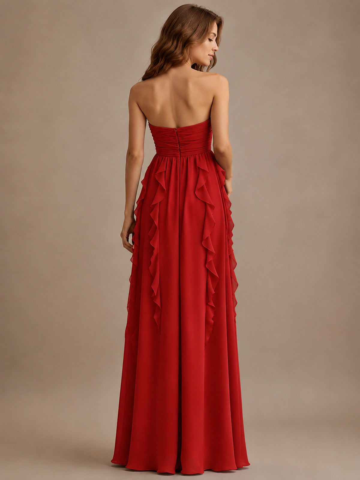 Srapless Sweetheart Chiffon Prom Dress Ruffle Formal Evening Gown
