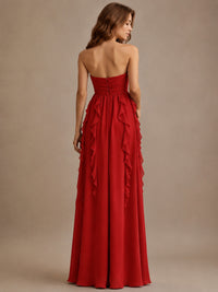 Srapless Sweetheart Chiffon Prom Dress Ruffle Formal Evening Gown