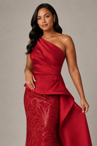 One-Shoulder Mother of the Bride Dress with Sequin Skirt and Peplum